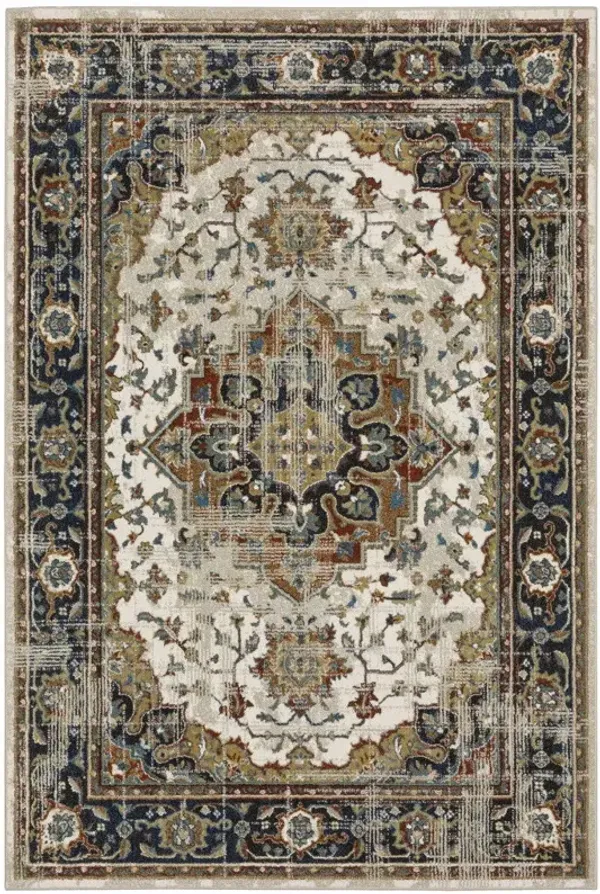 8' x 10' Oriental Power Loom Stain Resistant Area Rug - Beige Blue Green Rust And Gray