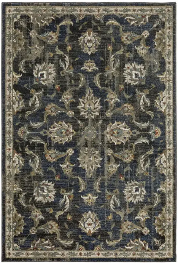 4' x 6' Oriental Power Loom Stain Resistant Area Rug - Charcoal Blue Gold Rust And Beige