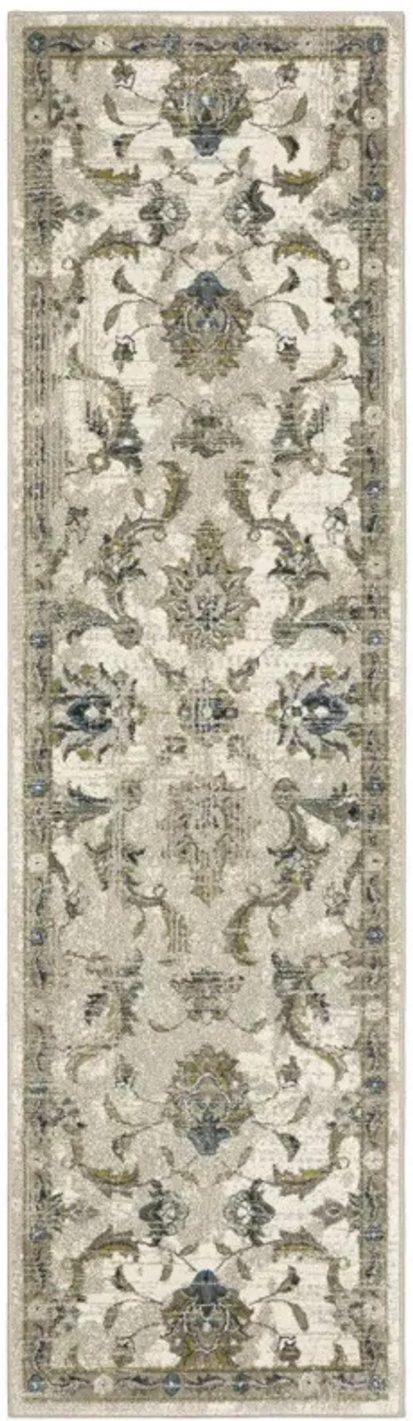 2' x 8' Oriental Power Loom Stain Resistant Runner Rug - Beige Gold Blue And Gray