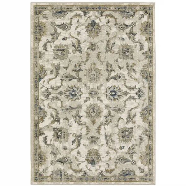4' x 6' Oriental Power Loom Stain Resistant Area Rug - Beige Gold Blue And Gray