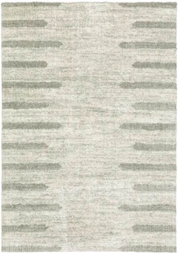 4' x 6' Geometric Shag Power Loom Stain Resistant Area Rug - Ivory And Gray