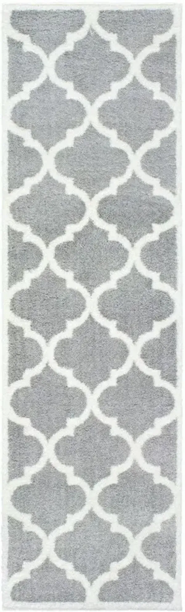 2.2' x 7.6' Geometric Shag Power Loom Stain Resistant Polyester Runner Rug - Grey And Ivory