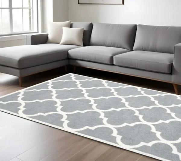 8' x 11' Geometric Shag Power Loom Stain Resistant Area Rug - Gray And Ivory