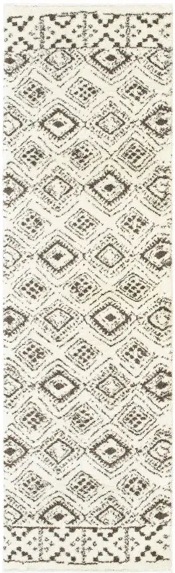 2' x 8' Geometric Shag Power Loom Stain Resistant Runner Rug - Ivory And Brown