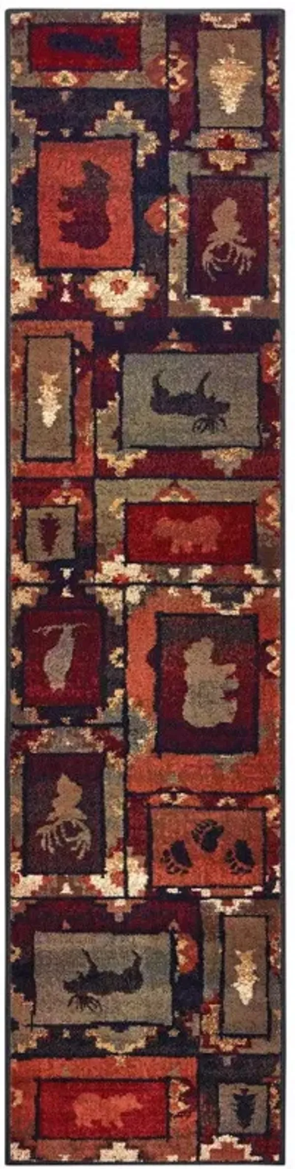 2' x 8' Southwestern Power Loom Stain Resistant Runner Rug - Brown Rust Berry Sage Green Gold And Ivory