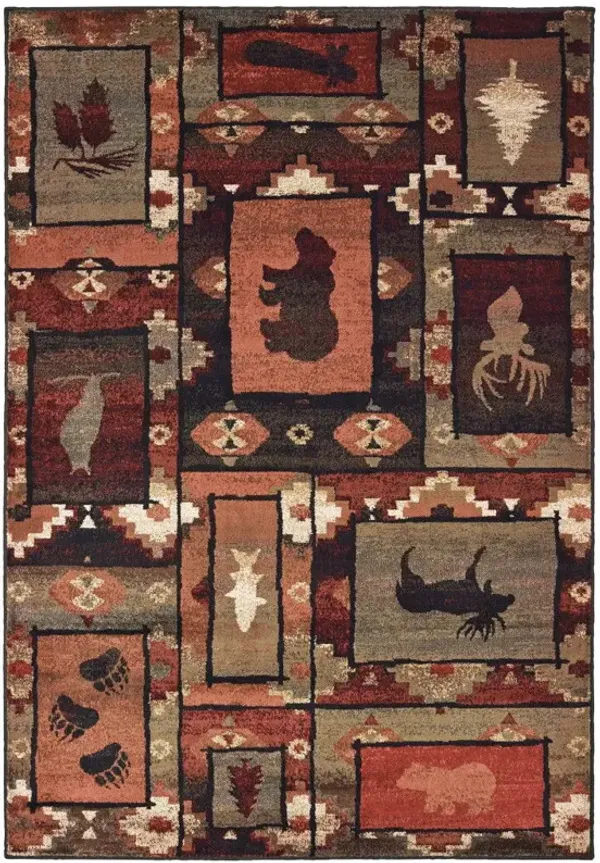 8' x 10' Southwestern Power Loom Stain Resistant Area Rug - Brown Rust Berry Sage Green Gold And Ivory