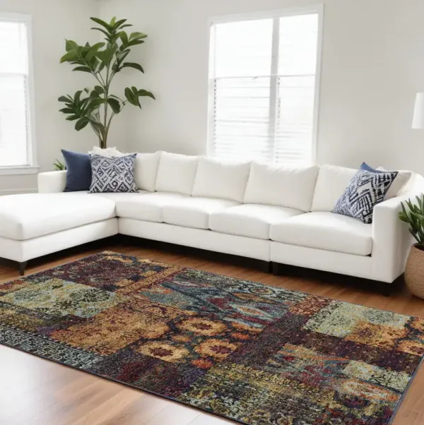 10' x 13' Abstract Power Loom Area Rug - Blue And Gold