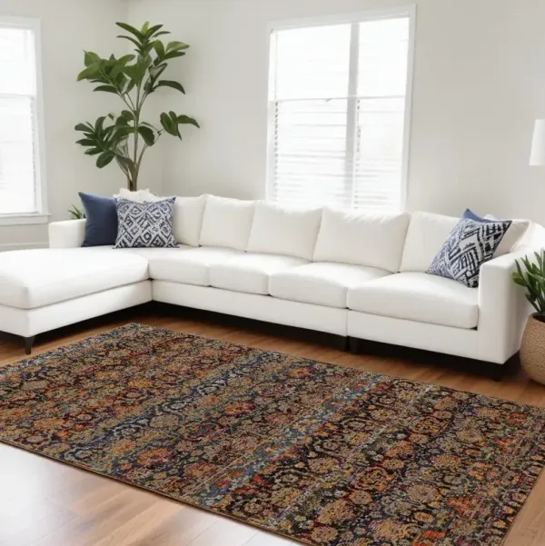 7' x 10' Abstract Power Loom Area Rug - Blue And Light Brown