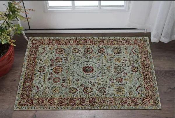 2' x 3' Oriental Power Loom Area Rug - Blue And Green
