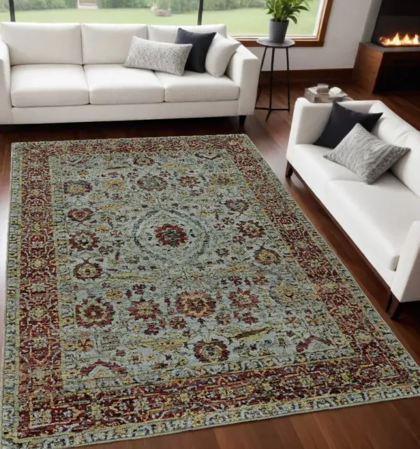 5' x 7' Oriental Power Loom Area Rug - Blue And Green