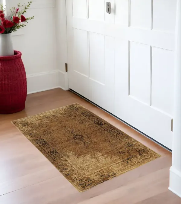 3' x 5' Oriental Power Loom Area Rug - Brown