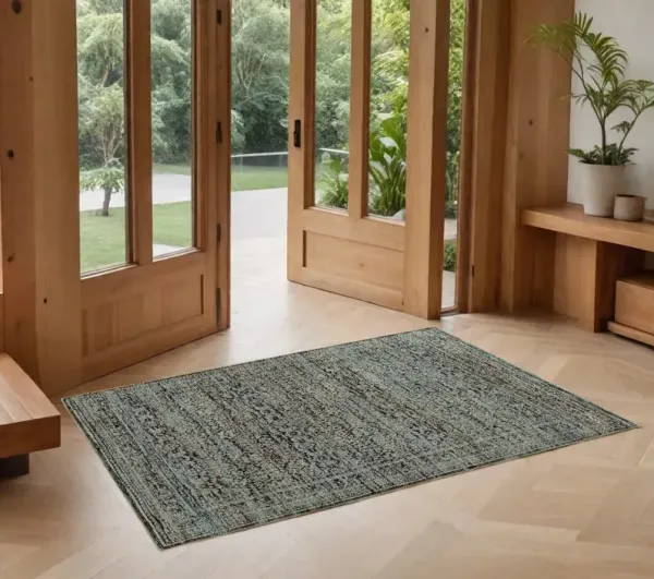 3.8' x 5.6' Oriental Power Loom Area Rug - Blue Green