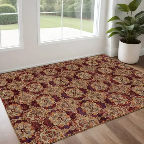 3.8' x 5.6' Oriental Power Loom Area Rug - Red And Gold
