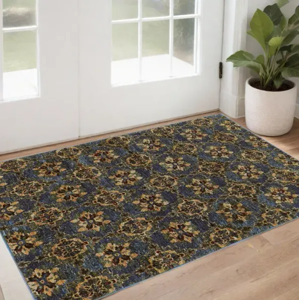 3' x 5' Oriental Power Loom Area Rug - Blue And Gold