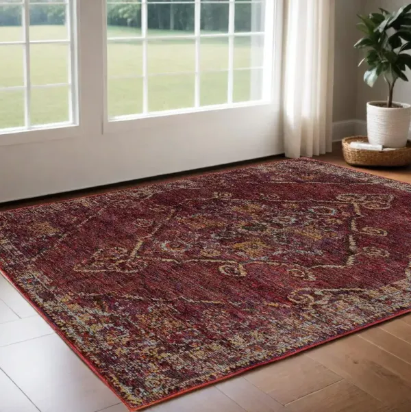 1.9' x 3.3' Oriental Power Loom Area Rug - Red