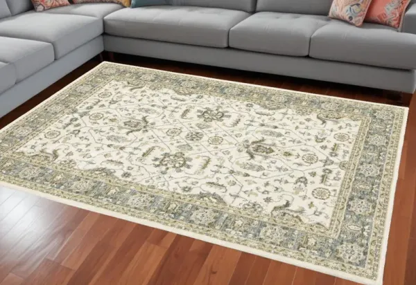 7' x 10' Oriental Power Loom Area Rug - Gray And Ivory