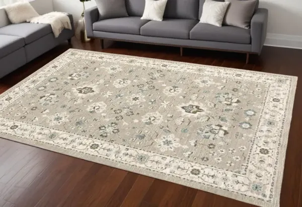 10' x 13.1' Oriental Power Loom Area Rug - Beige And Ivory