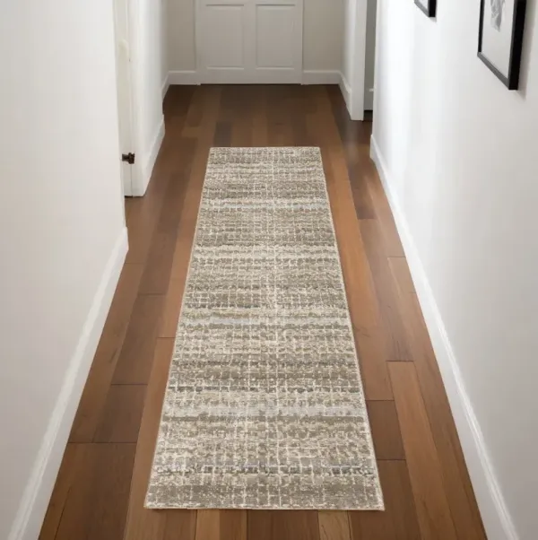 8' Runner Power Loom Runner Rug - Gray And Ivory