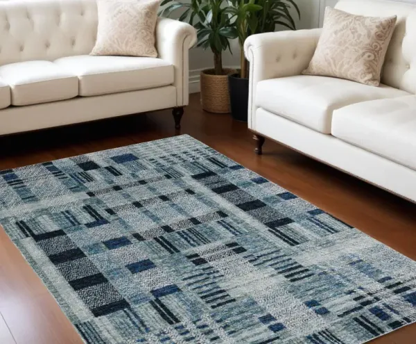 9' x 12' Geometric Power Loom Area Rug - Blue