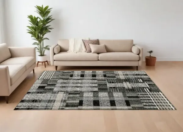 10' x 13' Geometric Power Loom Area Rug - Gray And Black