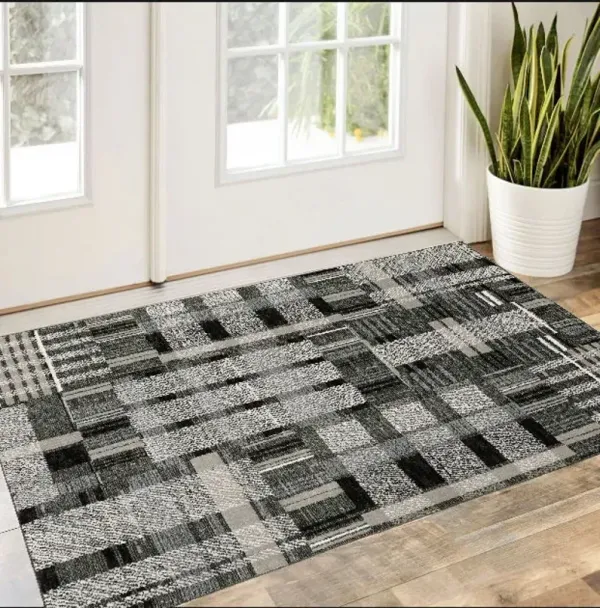 3' x 5' Geometric Power Loom Area Rug - Gray And Black