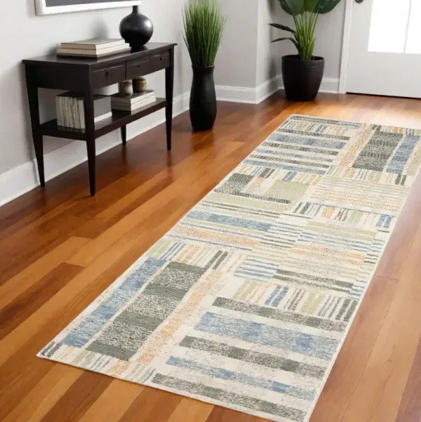 8.3' x 2.2' Runner Geometric Power Loom Runner Rug - Gray And Ivory
