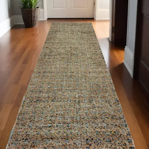 12' Runner Geometric Power Loom Runner Rug - Blue And Beige