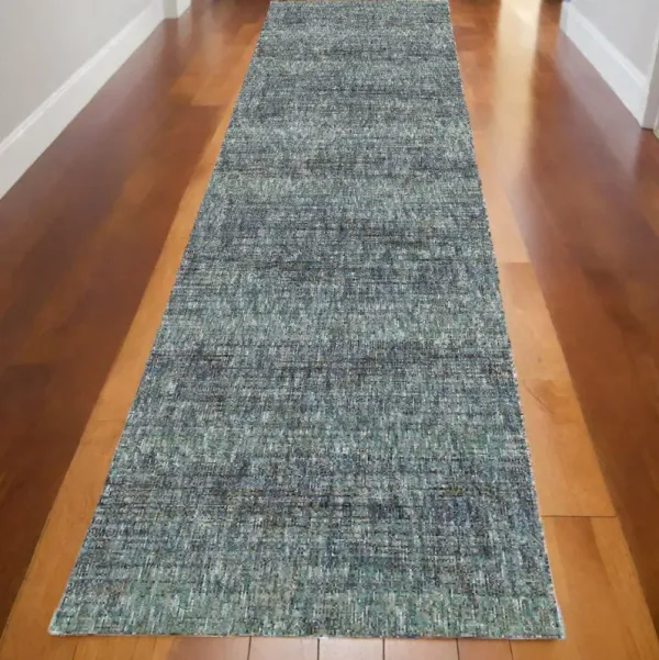 12' Runner Power Loom Runner Rug - Blue Gray Silver And Green