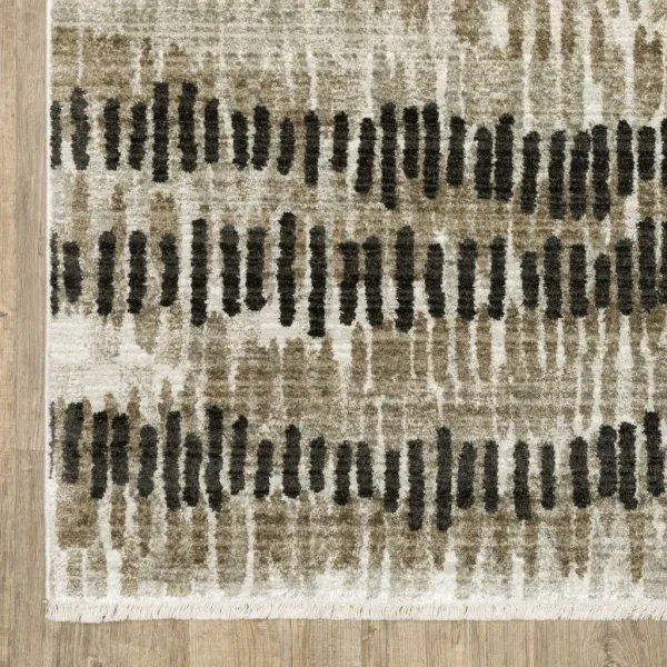5' x 8' Abstract Power Loom Stain Resistant Area Rug With Fringe - Beige Ivory Charcoal Brown Tan And Gray
