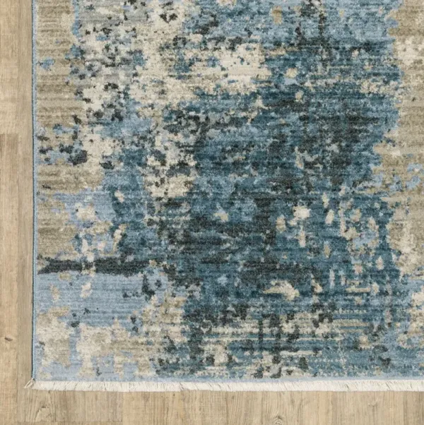5' x 8' Abstract Power Loom Stain Resistant Area Rug With Fringe - Blue Gray Ivory Light Blue And Dark Blue
