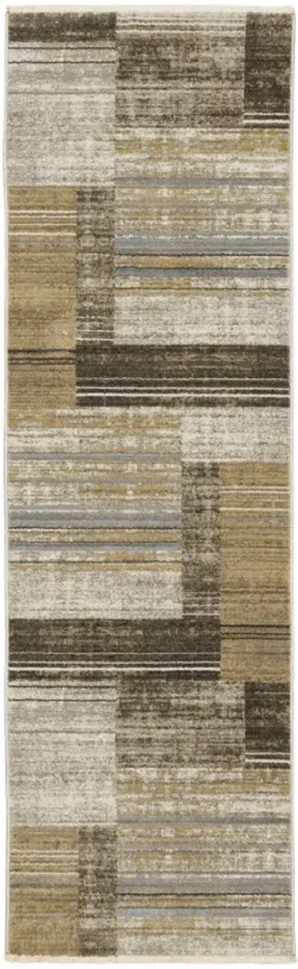 8' Geometric Power Loom Runner Rug - Beige And Charcoal