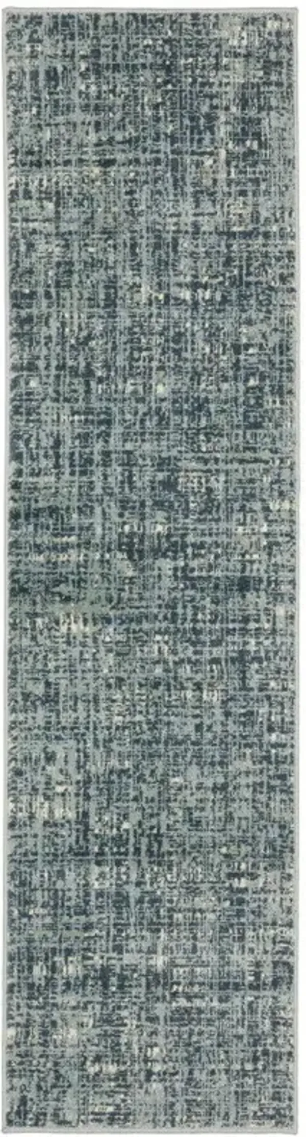 2' x 8' Abstract Power Loom Stain Resistant Runner Rug - Dark Blue Light Blue Gray Ivory And Beige