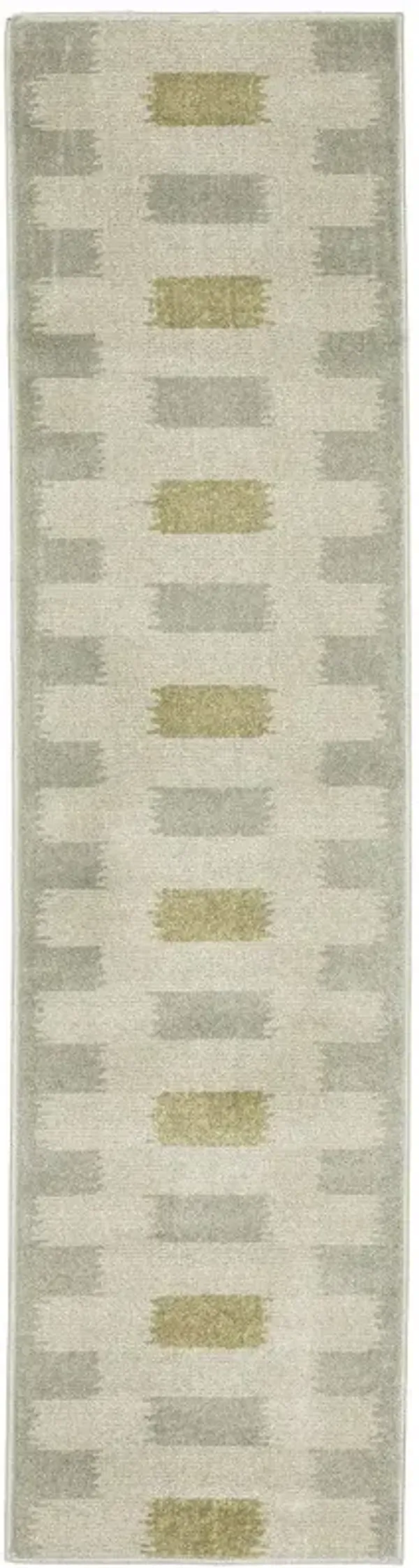 2' x 8' Geometric Power Loom Stain Resistant Runner Rug - Beige Gray Gold And Green