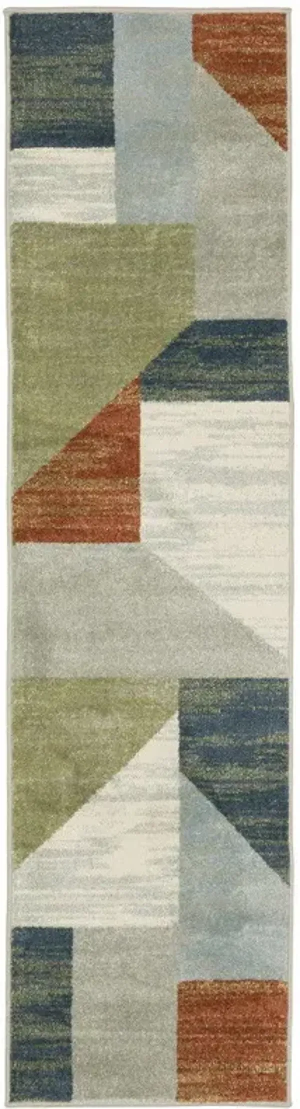 2' x 8' Geometric Power Loom Stain Resistant Runner Rug - Gray Teal Blue Rust Green And Ivory