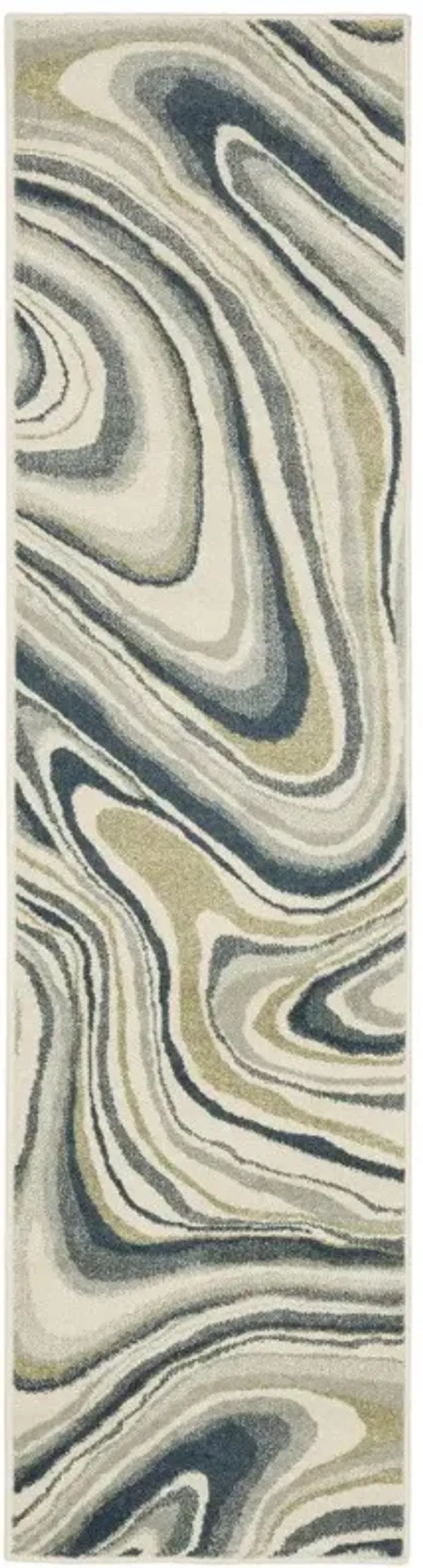 1.9' x 7.2' Abstract Power Loom Runner Rug - Gray And Ivory