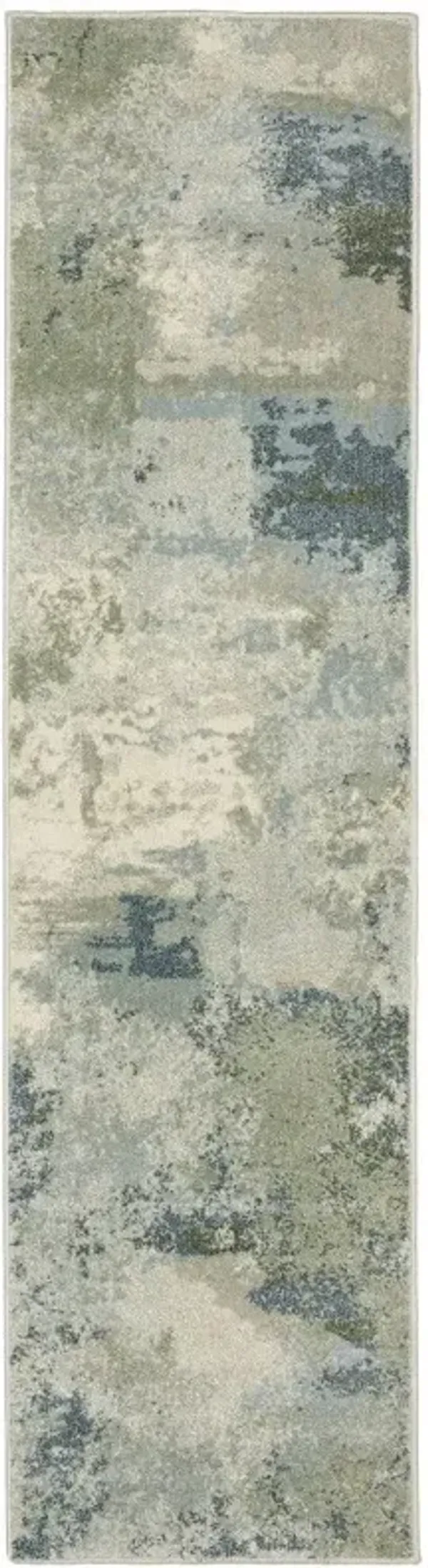 2' x 8' Abstract Power Loom Stain Resistant Runner Rug - Blue Green Gray And Ivory