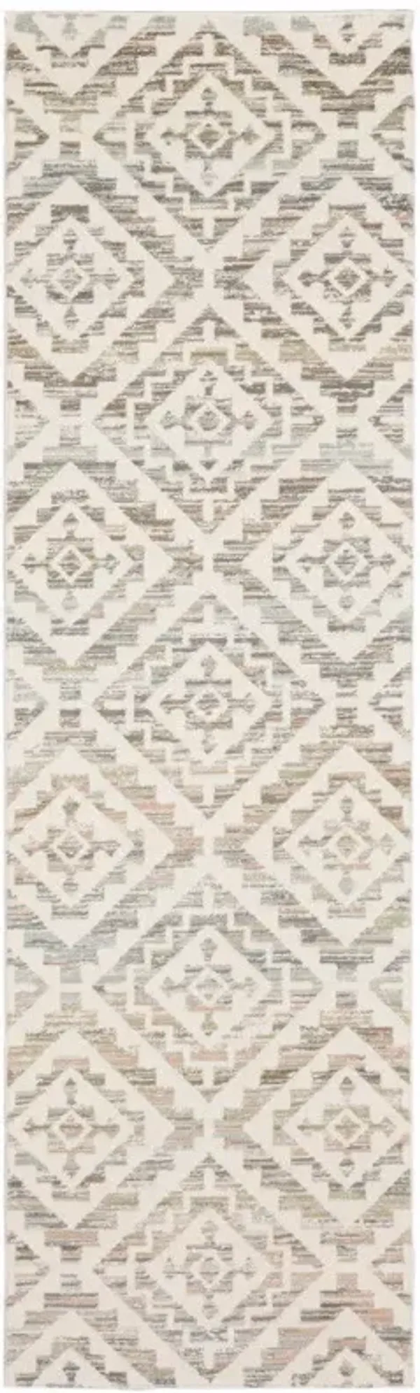 2' x 8' Geometric Power Loom Stain Resistant Runner Rug - Gray Pink And Sage