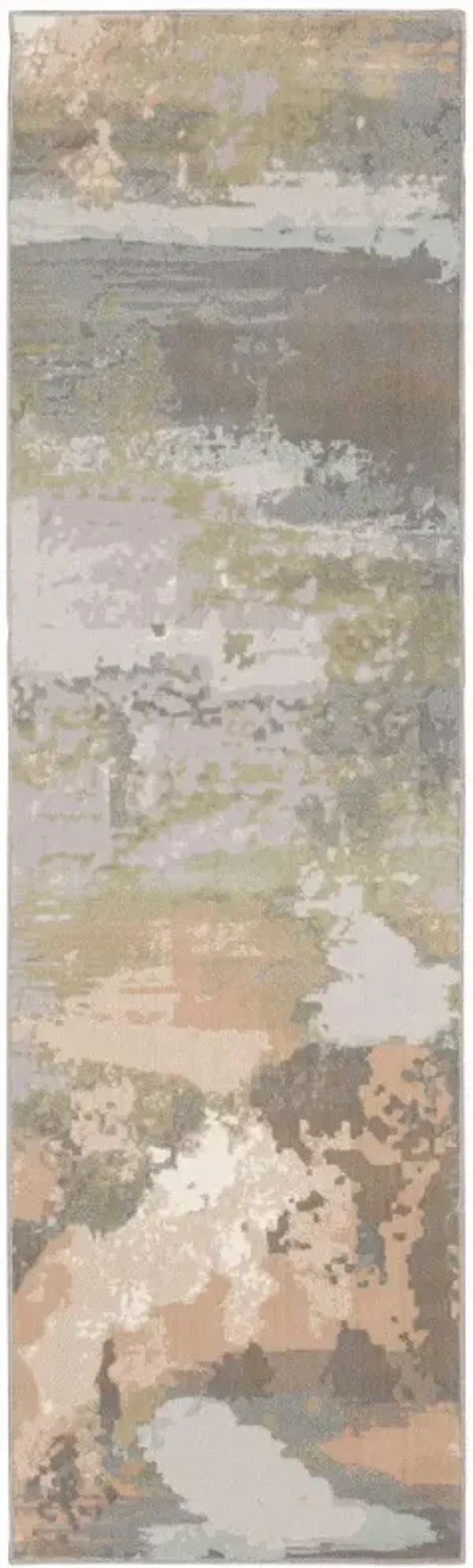 2' x 8' Abstract Power Loom Stain Resistant Runner Rug - Sage Pink And Cream