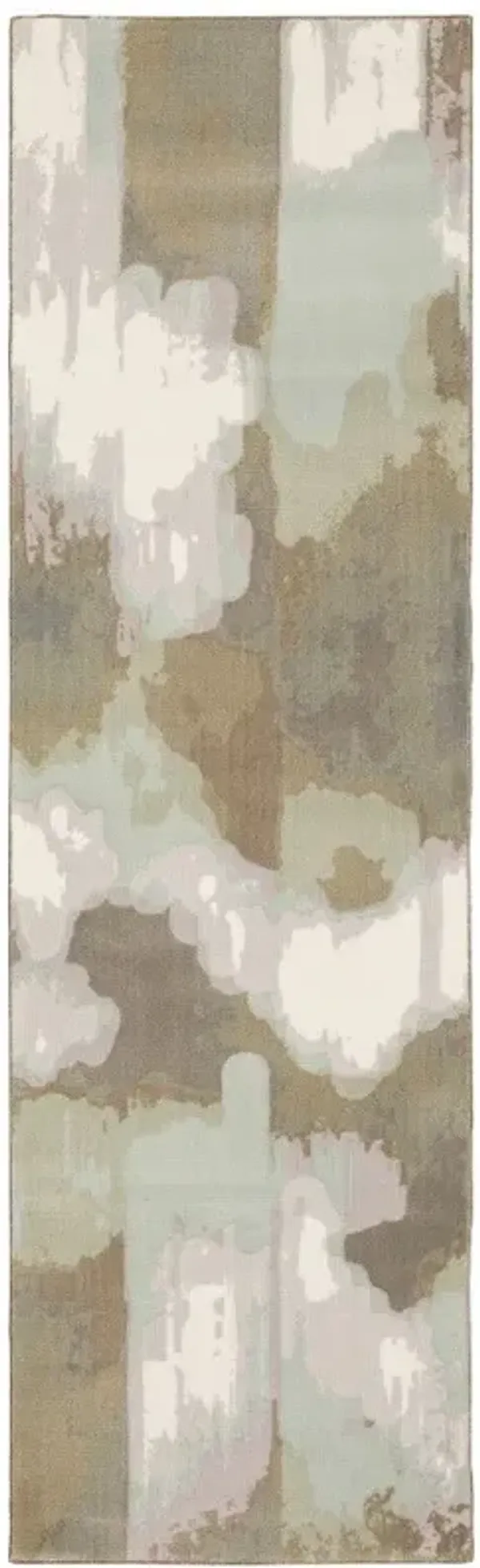 2' x 8' Abstract Power Loom Stain Resistant Runner Rug - Sage Gray And Brown