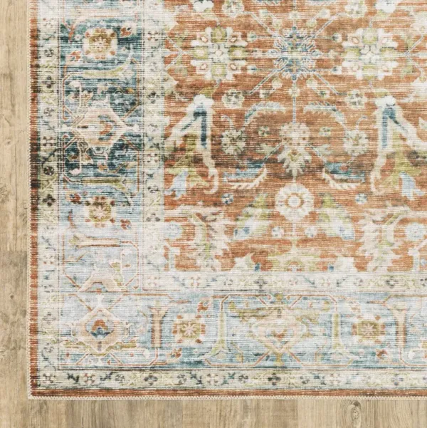 5' x 7' Oriental Printed Stain Resistant Non Skid Area Rug - Rust Blue Ivory And Gold