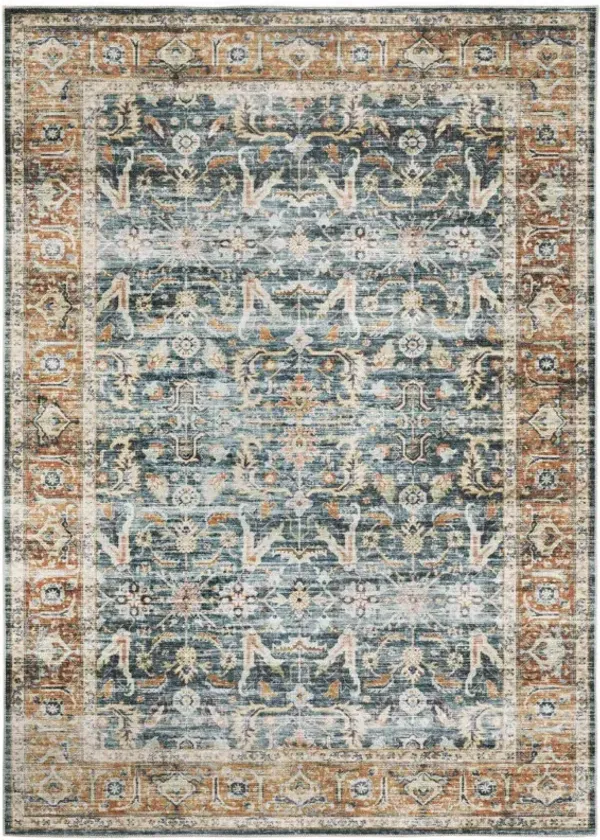 5' x 7' Oriental Printed Stain Resistant Non Skid Area Rug - Blue Rust Gold And Olive