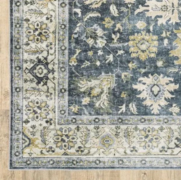 2' x 3' Oriental Printed Non Skid Area Rug - Blue And Ivory
