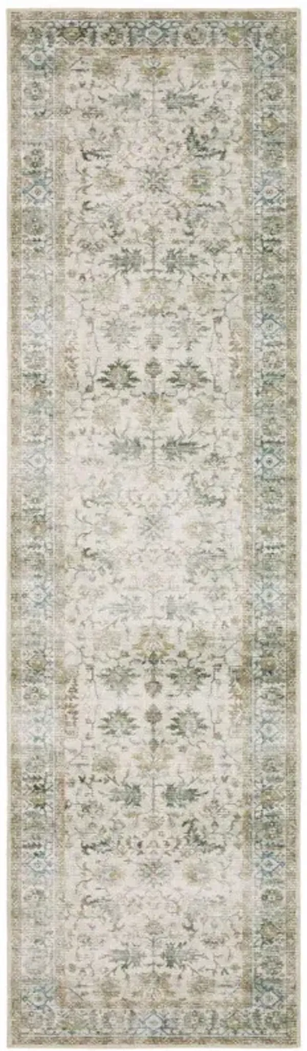 2' x 8' Oriental Printed Stain Resistant Non Skid Runner Rug - Gray Orange Blue Gold Green And Rust