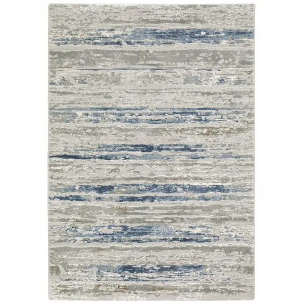 8' x 11' Abstract Power Loom Stain Resistant Area Rug - Blue Ivory Gray Light Blue And Brown