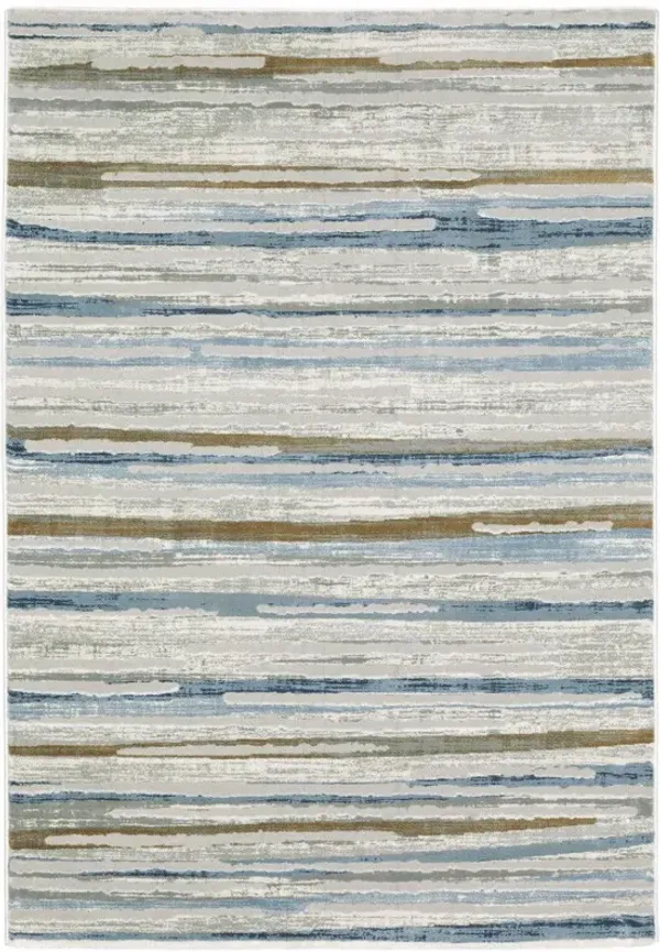 8' x 11' Abstract Power Loom Stain Resistant Area Rug - Gray Blue Ivory Brown Beige And Navy