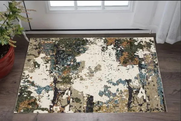 2' x 3' Abstract Power Loom Polypropylene Area Rug - Blue Brown And Ivory