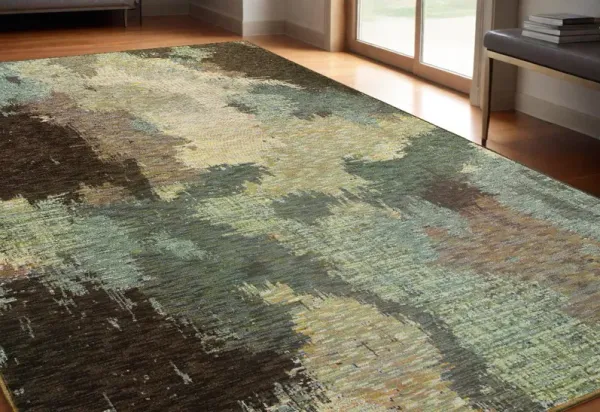 5.3' x 7.6' Abstract Power Loom Area Rug - Blue Brown And Ivory