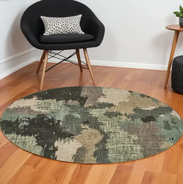 8' Round Abstract Power Loom Area Rug - Blue And Ivory