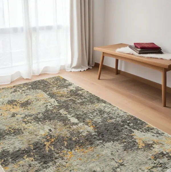 5' x 7' Abstract Power Loom Area Rug - Gray And Ivory