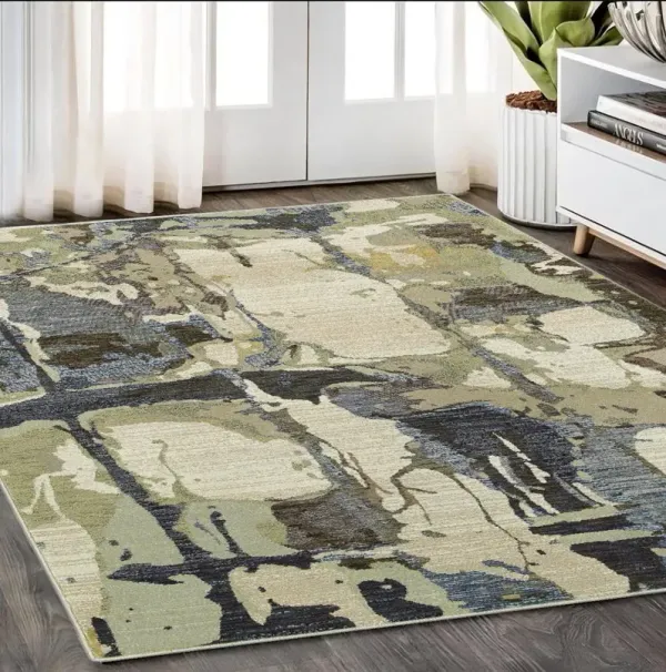 5' x 7' Abstract Power Loom Area Rug - Blue And Gray